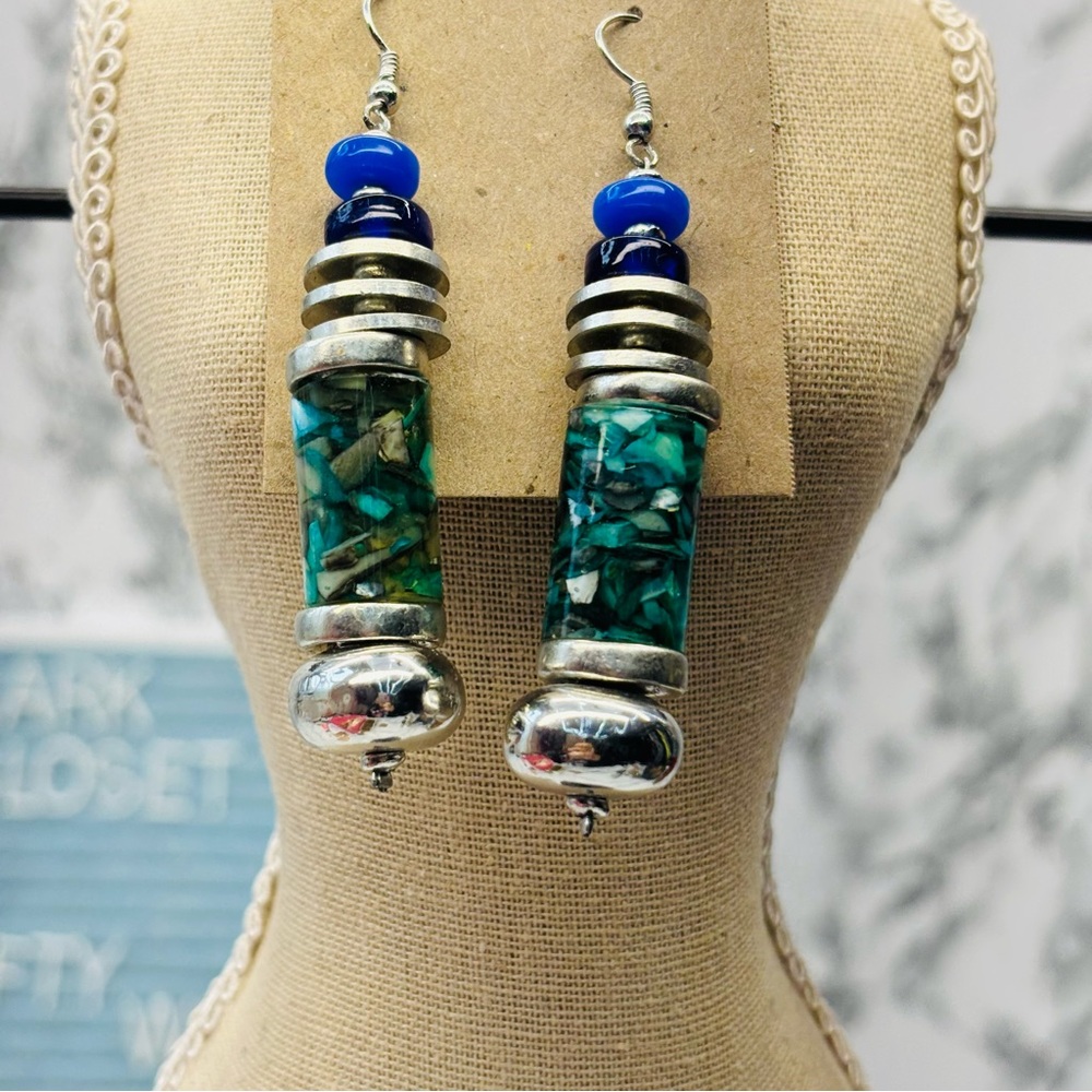 Chico's Turquoise Green and Blue Beaded Statement Earrings